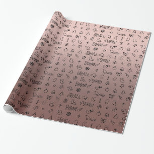 Goldene Rose und Zeichnungen für das neue Jahr Geschenkpapier