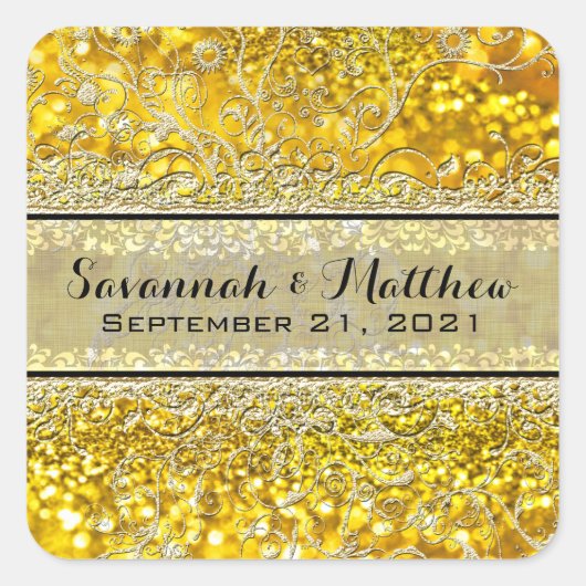 Goldene Rose Wirbel Romantisches Siegel Hochzeitsf Quadratischer Aufkleber (Vorderseite)