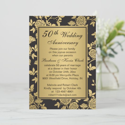 Goldene Rose zum 50. Jubiläum Einladung (Stehend Vorderseite)