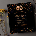 Goldene Rose zum 60. Geburtstag - Einladung<br><div class="desc">Für eine elegante 60. Geburtstagsfeier. Ein schwarzer Hintergrund. Dekoriert mit goldenen Sternen der Rose. Personalisieren und fügen Sie einen Namen,  Party Details,  Geburtsjahr. Der Name wird mit einem handgeschriebenen Stilskript geschrieben. 1 Blatt = 1 Einladung mit Druckkante bis Kante.</div>