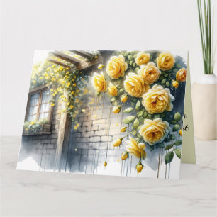 Goldene Rosen an der Wand eines rustikalen Steinco Karte