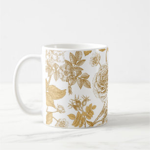 Goldene Rosen, Blumen, Blätter und Beeren des Hund Kaffeetasse