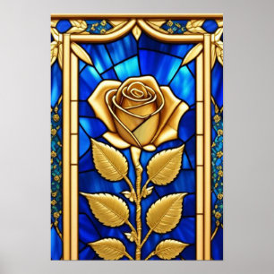 Goldene Rosen-Dekoration in Bleiglas Poster
