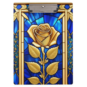 Goldene Rosen-Dekoration in Buntglas Klemmbrett