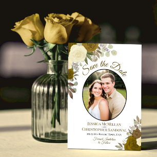 Goldene Rosen Elegante Florale Boho-Hochzeitsfotos Save The Date