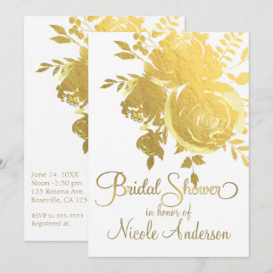 Goldene Rosen Faux Folie Elegante Florale Hochzeit Einladung