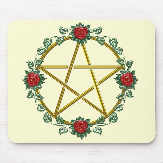 Goldene Rosen-heidnischer PentagrammPentagram Mousepad (Vorne)