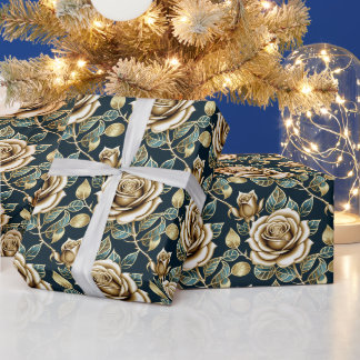 Goldene Rosen mit metallischer Oberfläche Geschenkpapier