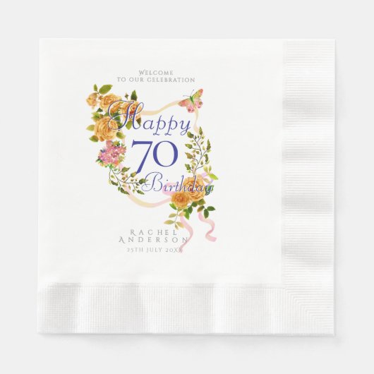 Goldene Rosen-Schleife 70. Geburtstag Serviette (Vorderseite)