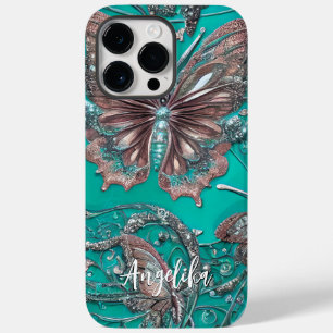 Goldene Rosen Teal Schmetterling Personalisierter Case-Mate iPhone 14 Pro Max Hülle