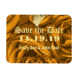 Goldene Rosen und Herzen Wirbel Hochzeit Save the  Magnet
