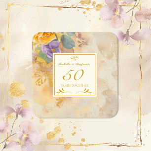 Goldene Rosen Veilchen 50. Hochzeitstag Quadratischer Aufkleber