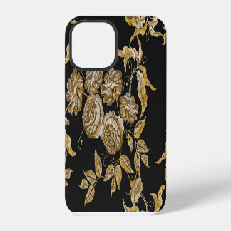 Goldene Rosen: Vintage Stickereimuster iPhone 12 Hülle