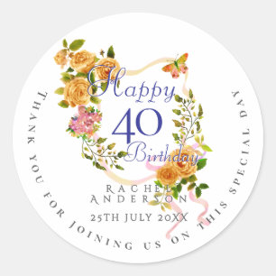 Goldene Rosenband 40. Geburtstag Runder Aufkleber