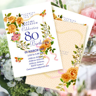 Goldene Rosenband 80. Geburtstagseinladung Einladung