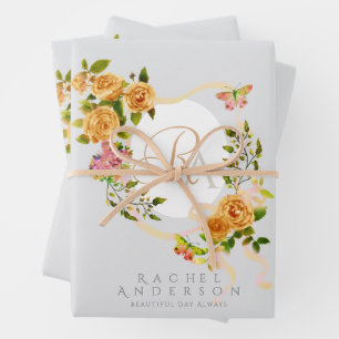 Goldene Rosenband Schicke Monogramm Grau Geschenkpapier Set