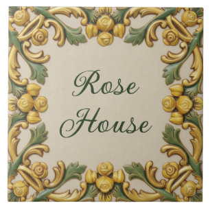 Goldene Rosenblumen Hausname-Schild Fliese