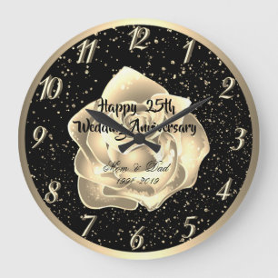 Goldene Rosenkonfetti zur 25. Hochzeitstagfeier Große Wanduhr