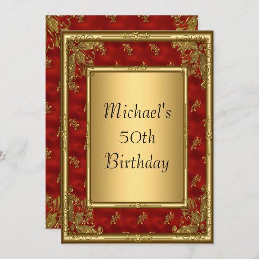 Goldene Rot-Art-Deco-Rahmen Einladung (Vorne/Hinten)