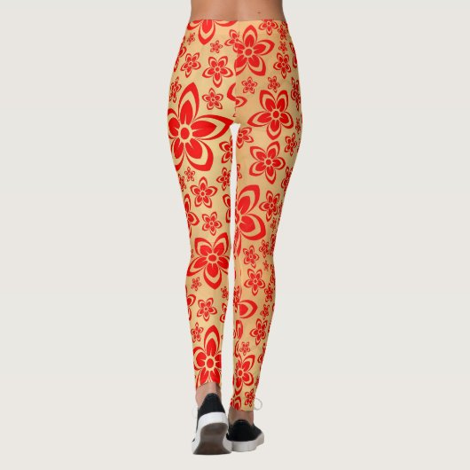Goldene Rote Blumenkunst Leggings (Rückseite)