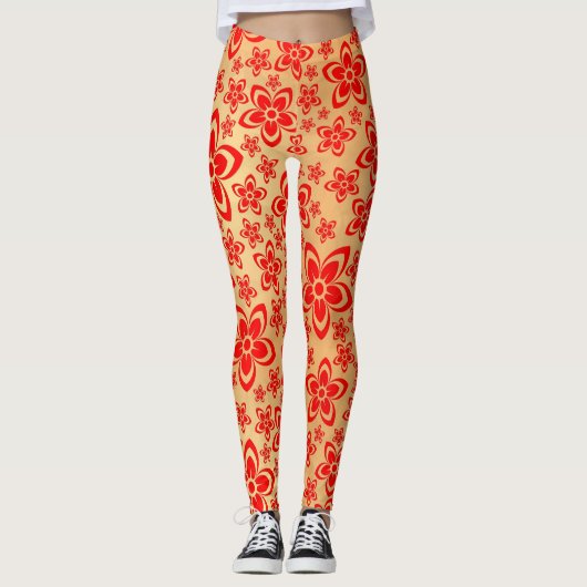 Goldene Rote Blumenkunst Leggings (Vorderseite)