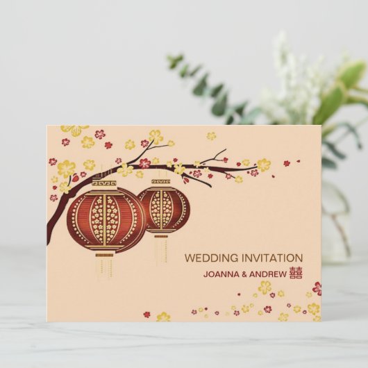 Goldene rote Chinese-Hochzeit des Einladung (Stehend Vorderseite)