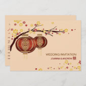 Goldene rote Chinese-Hochzeit des Einladung (Vorne/Hinten)