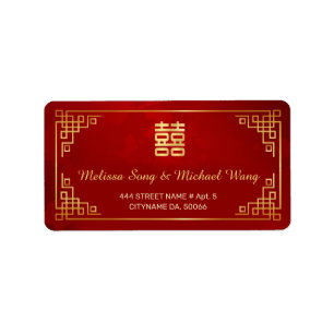 Goldene Rote Chinesische Hochzeits-Etikette Adressaufkleber