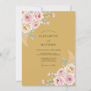 Goldene Röte Florale Romanze Hochzeit Einladung