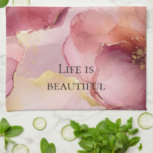 Goldene Röte Pink Burgunder Blumen Hochzeitsdusche Geschirrtuch