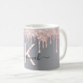 Goldene Rote Rose Glitzer Monogramm Kaffeetasse (VorderseiteRechts)