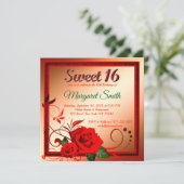 Goldene rote Rose süß 16 Einladung (Stehend Vorderseite)