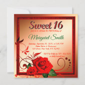 Goldene rote Rose süß 16 Einladung (Vorderseite)