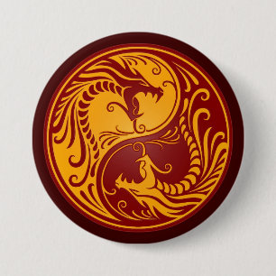 Goldene rote Yin Yang Drachen Button
