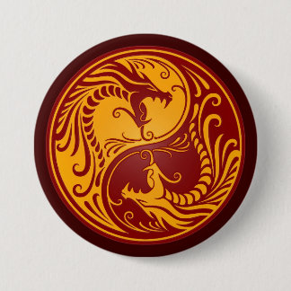 Goldene rote Yin Yang Drachen Button