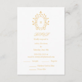 Goldene RSVP-Karte Monogramm mit 2 Menüwahlmöglich Begleitkarte