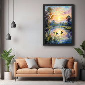 Goldene Ruhe Schluchten Landschaft am See mit Ente Poster