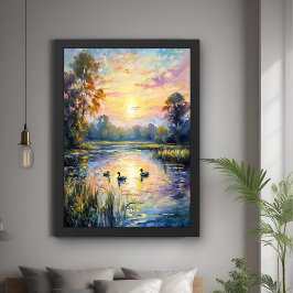 Goldene Ruhe Schluchten Landschaft am See mit Ente Poster