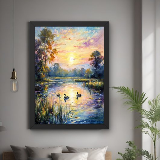 Goldene Ruhe Schluchten Landschaft am See mit Ente Poster