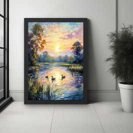 Goldene Ruhe Schluchten Landschaft am See mit Ente Poster