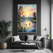 Goldene Ruhe Schluchten Landschaft am See mit Ente Poster