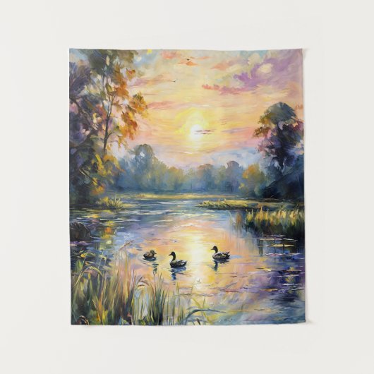 Goldene Ruhe Schluchten Landschaft am See mit Ente Wandteppich (Vorderseite)