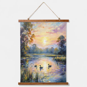 Goldene Ruhe Schluchten Landschaft am See mit Ente Wandteppich Mit Holzrahmen