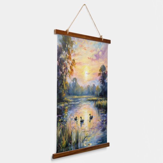 Goldene Ruhe Schluchten Landschaft am See mit Ente Wandteppich Mit Holzrahmen (Gewinkelt)