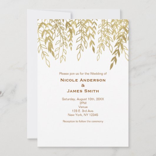 Goldene, rustikale Zweige Hochzeitsfeiern Einladung (Vorderseite)