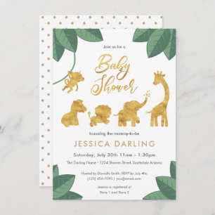 Goldene Safari-Tier-neutrale Babydusche Einladung