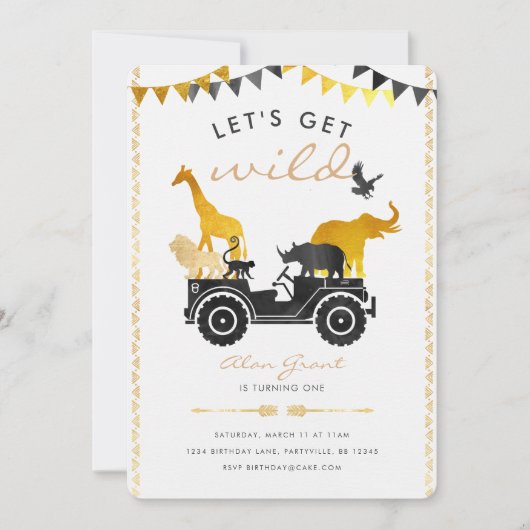 Goldene Safari zum Geburtstag Einladung (Vorderseite)