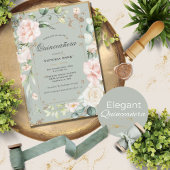 Goldene Sage Grün Elegant Blumengestein Quinceñera Einladung