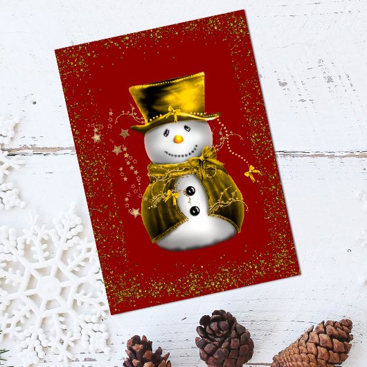 Goldene Samt-Schneemann-Funkel-Weihnachtskarte Karte