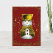 Goldene Samt-Schneemann-Funkel-Weihnachtskarte Karte (Vorderseite)